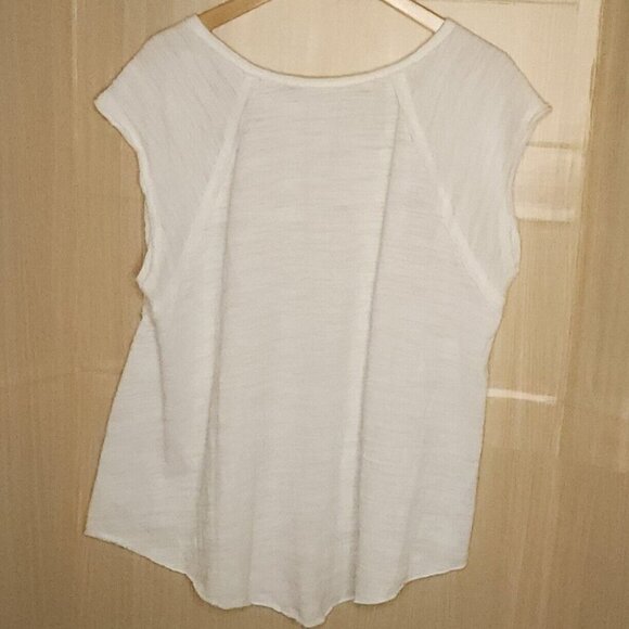 Altar'd State Blue White Mixed Material Floral Gauzy Oversized Top Large - Picture 2 of 7